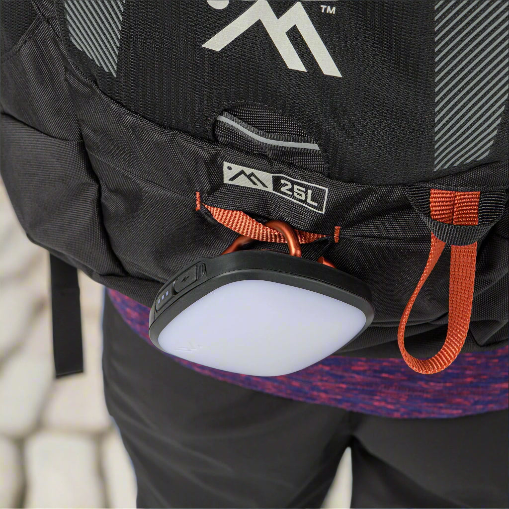 AMPEX Cahill 25L Lightweight Hiking Backpack in black, featuring a compact 25L capacity, hydration bladder compatibility, and adjustable straps for comfort. Includes a ventilated mesh back panel, perfect for hiking, nature walks, and outdoor adventures.