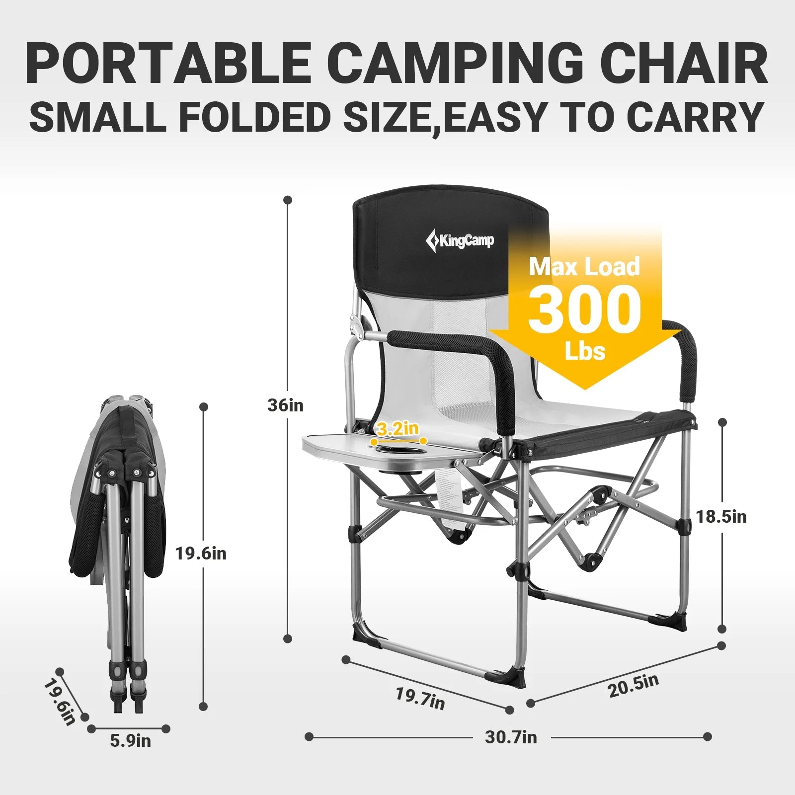 Folding Camping Chairs Heavy Duty Directors Chair with Side Table Black