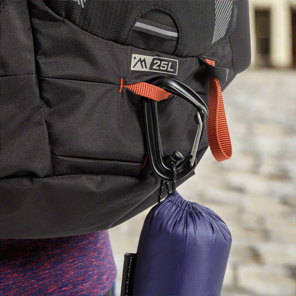 AMPEX Cahill 25L Lightweight Hiking Backpack in black, featuring a compact 25L capacity, hydration bladder compatibility, and adjustable straps for comfort. Includes a ventilated mesh back panel, perfect for hiking, nature walks, and outdoor adventures.