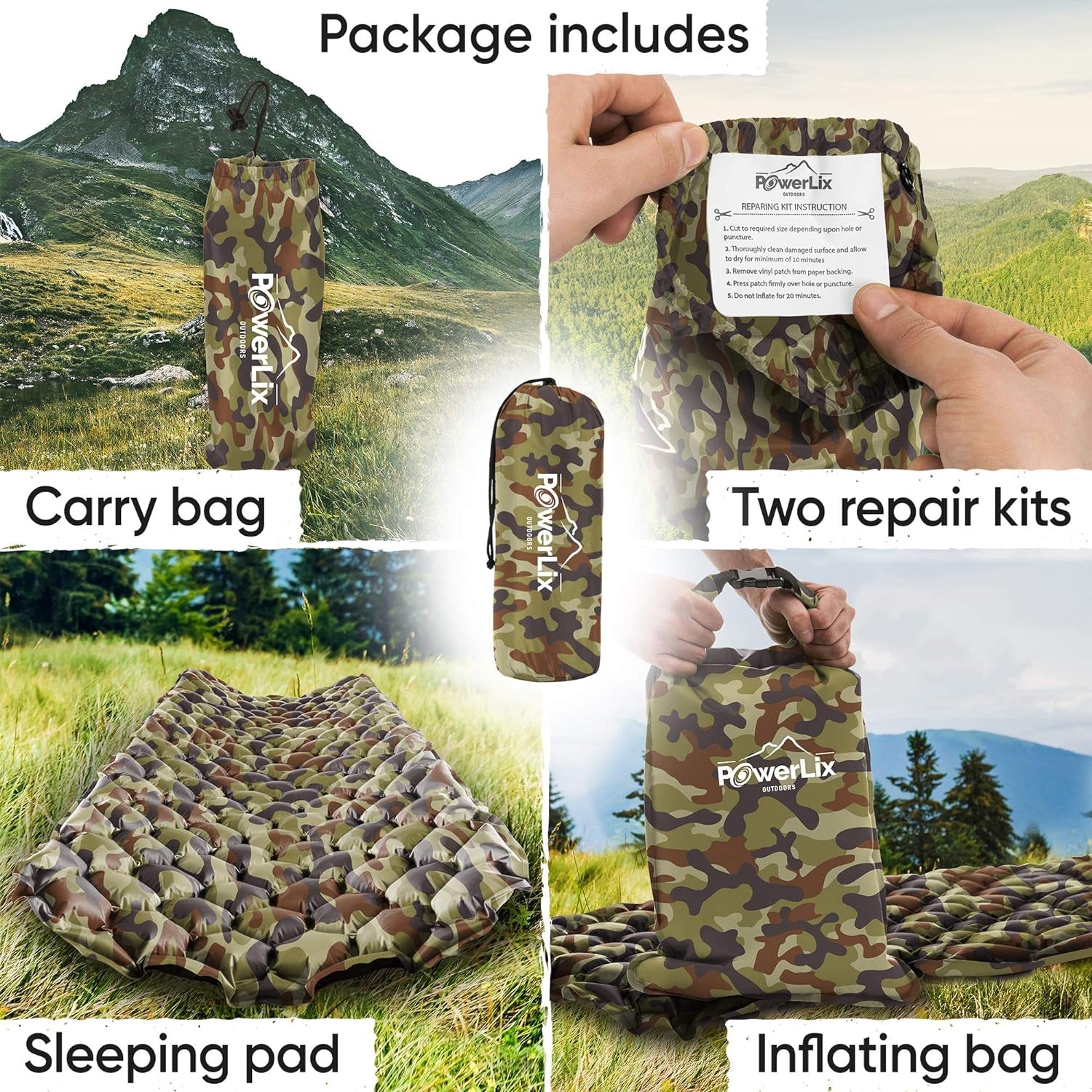 Camping Sleeping Pad - Ultralight Inflatable Camping Mattress Sleeping Mat for Backpacking, Hiking, Compact Lightweight Sleeping Pad for Camping, Inflation Bag/Repair Kit Included