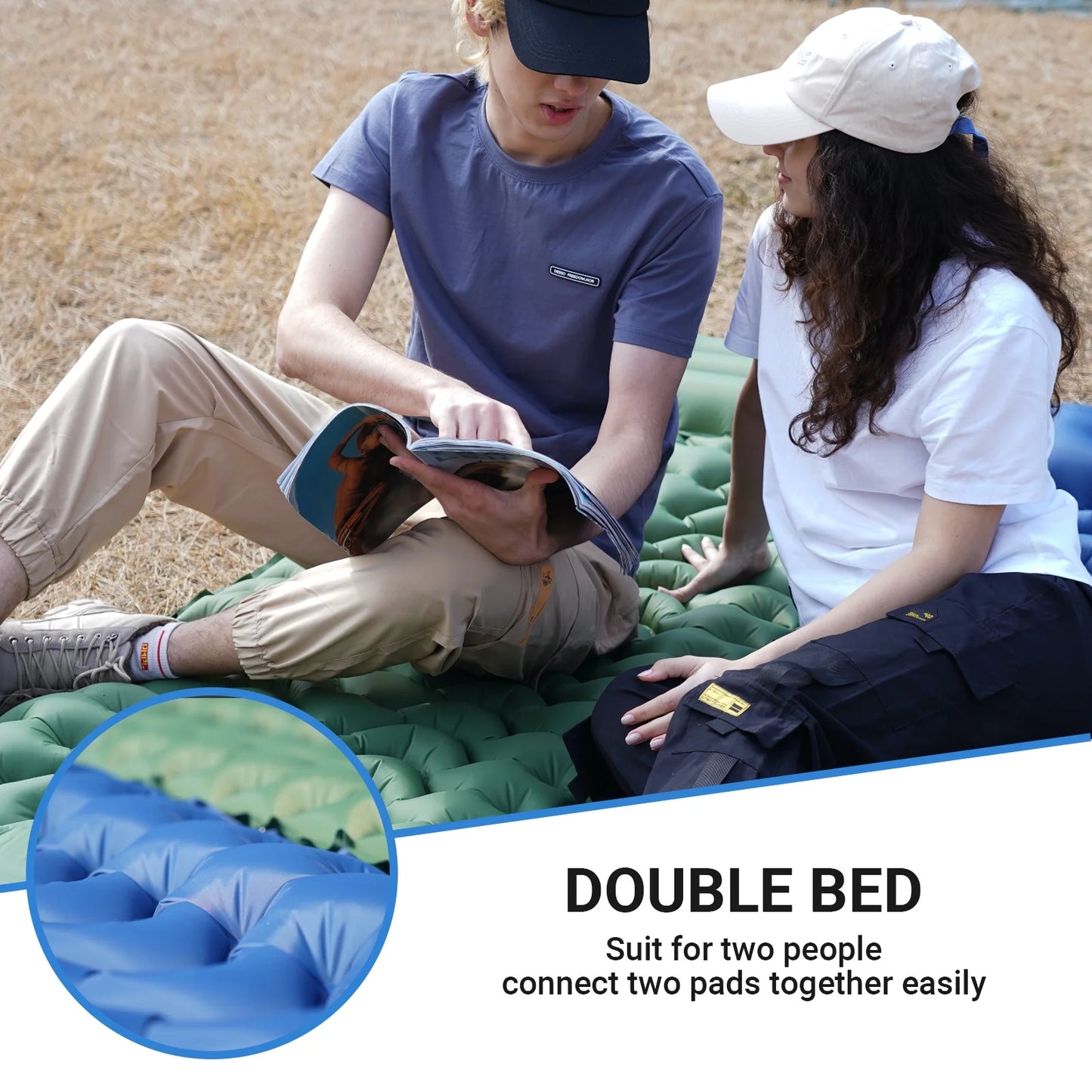 Sleeping Pad for Camping Mattress with Built in Foot Pump Connectable, Durable Inflatable Self Inflating Sleeping Pad with Pillow Compact & Comfortable for Camping and Hiking, Olive