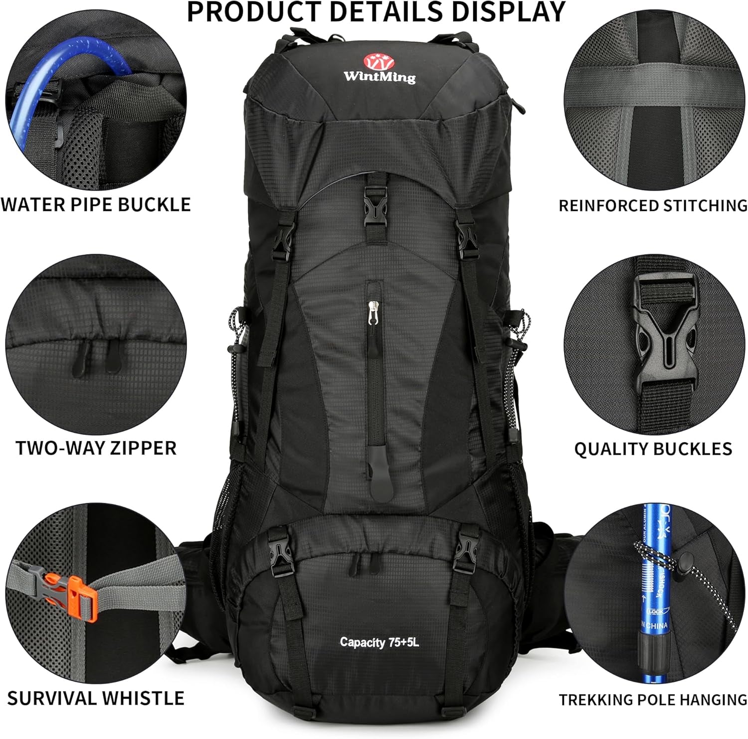 Wintming 75L Waterproof Hiking Backpack with Rain Cover - Ultimate Camping Gear for Men & Women