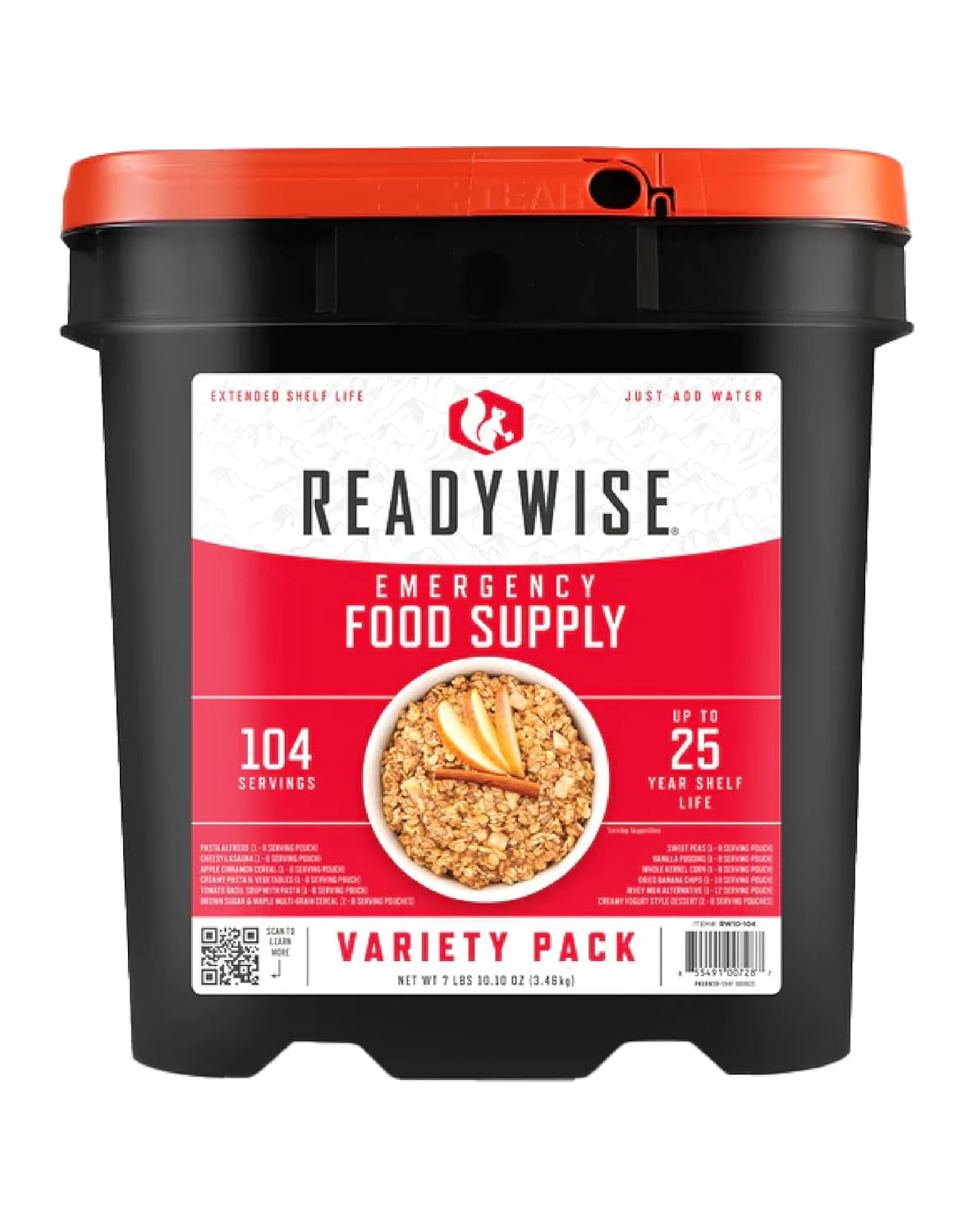 READYWISE - Entrée Grab & Go Bucket, 60 Servings, Emergency, MRE Supply, Premade, Freeze Dried Survival Food for Hiking, Adventure & Camping Essentials, Individually Packaged, 25 Year Shelf Life