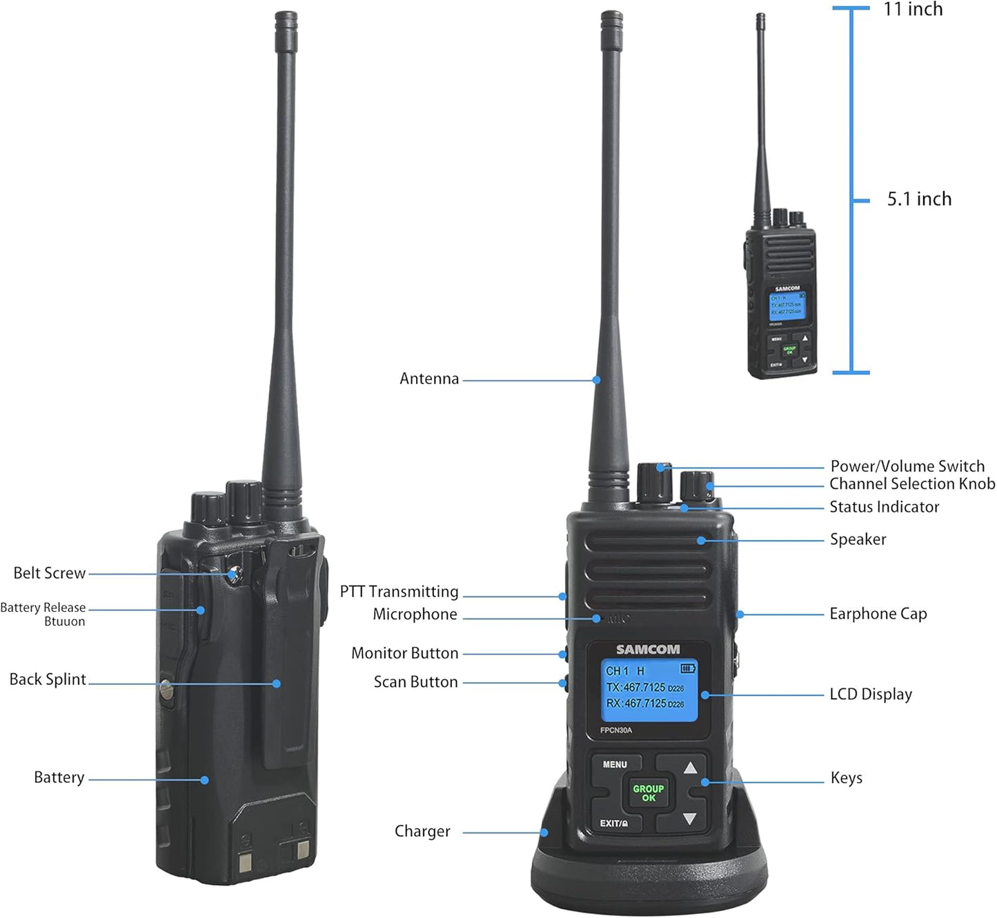 Image of SAMCOM long-range rechargeable radios (6 pcs), featuring a durable design, powerful signal penetration, and group communication capability, ideal for emergency preparedness and outdoor use, displayed on a clean white background.
