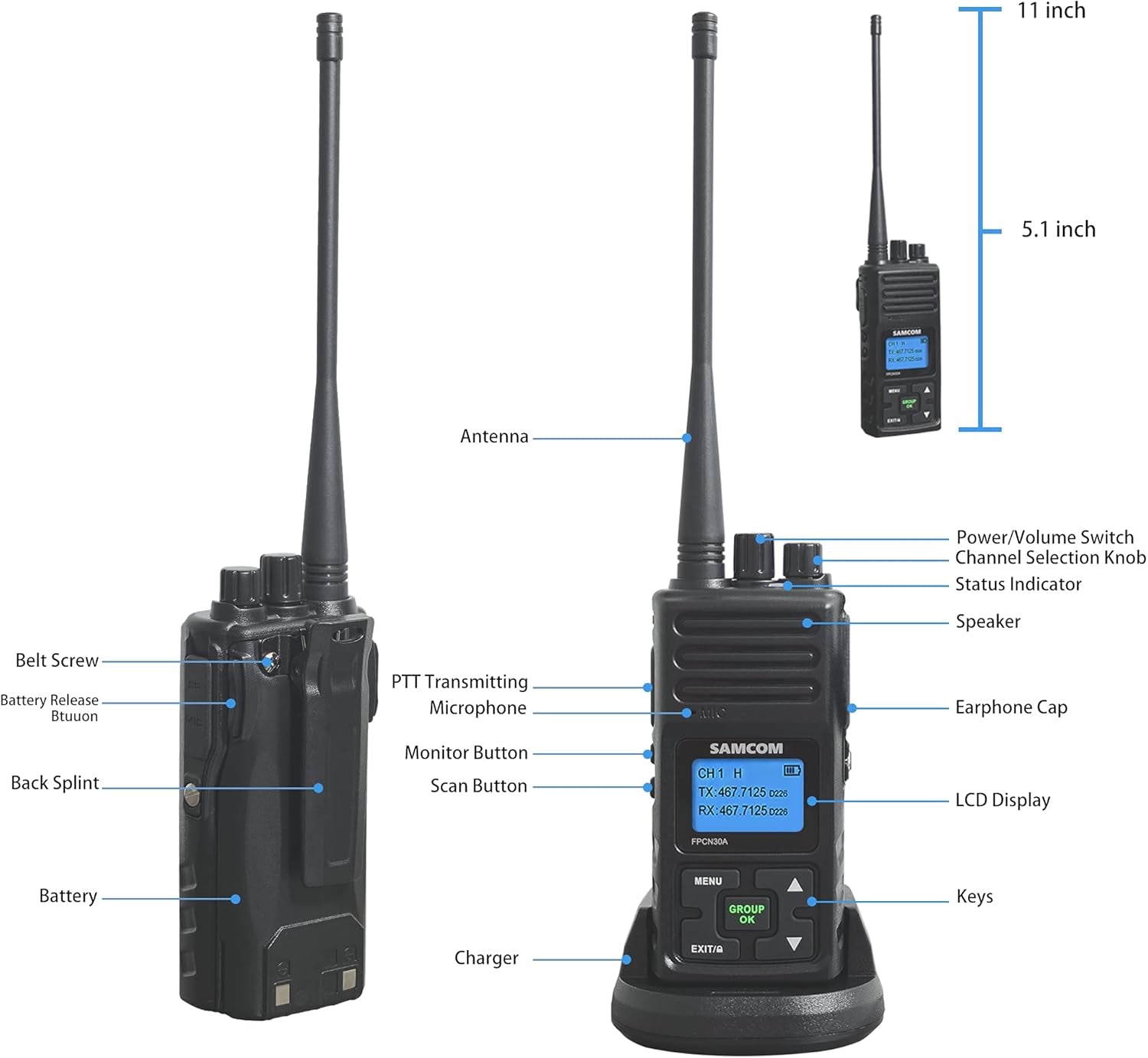 Image of SAMCOM long-range rechargeable radios (6 pcs), featuring a durable design, powerful signal penetration, and group communication capability, ideal for emergency preparedness and outdoor use, displayed on a clean white background.
