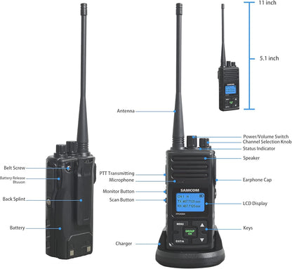 Image of SAMCOM long-range rechargeable radios (6 pcs), featuring a durable design, powerful signal penetration, and group communication capability, ideal for emergency preparedness and outdoor use, displayed on a clean white background.
