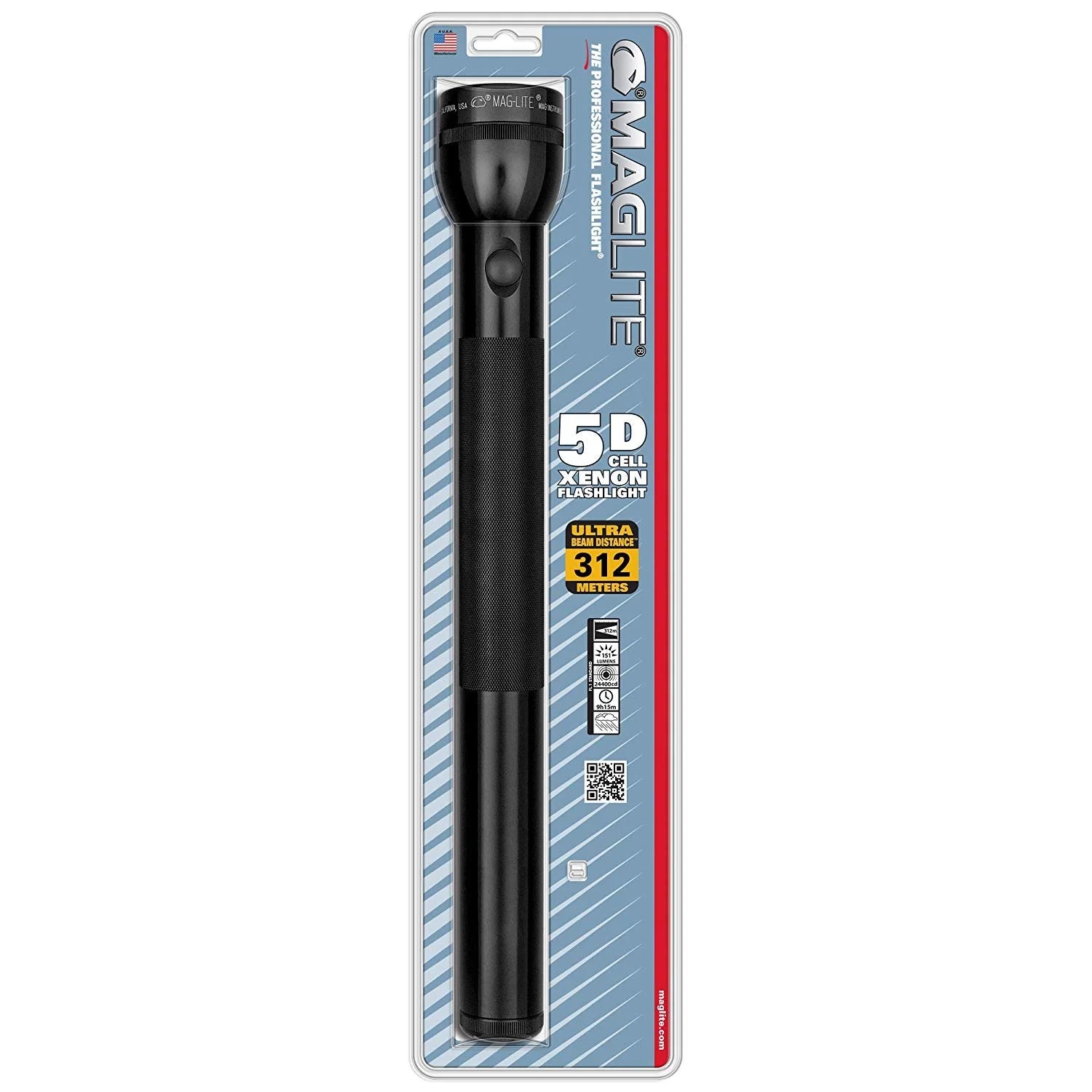 S5D016 Black Standard Flashlight - Powerful 5 D-Cell Illumination