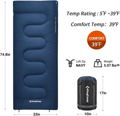 XL Flannel Sleeping Bag - Lightweight, Waterproof, 4-Season Comfort for Cold Weather Camping & Backpacking - Zip Together Design - Ideal for Big & Tall Adults - Navy