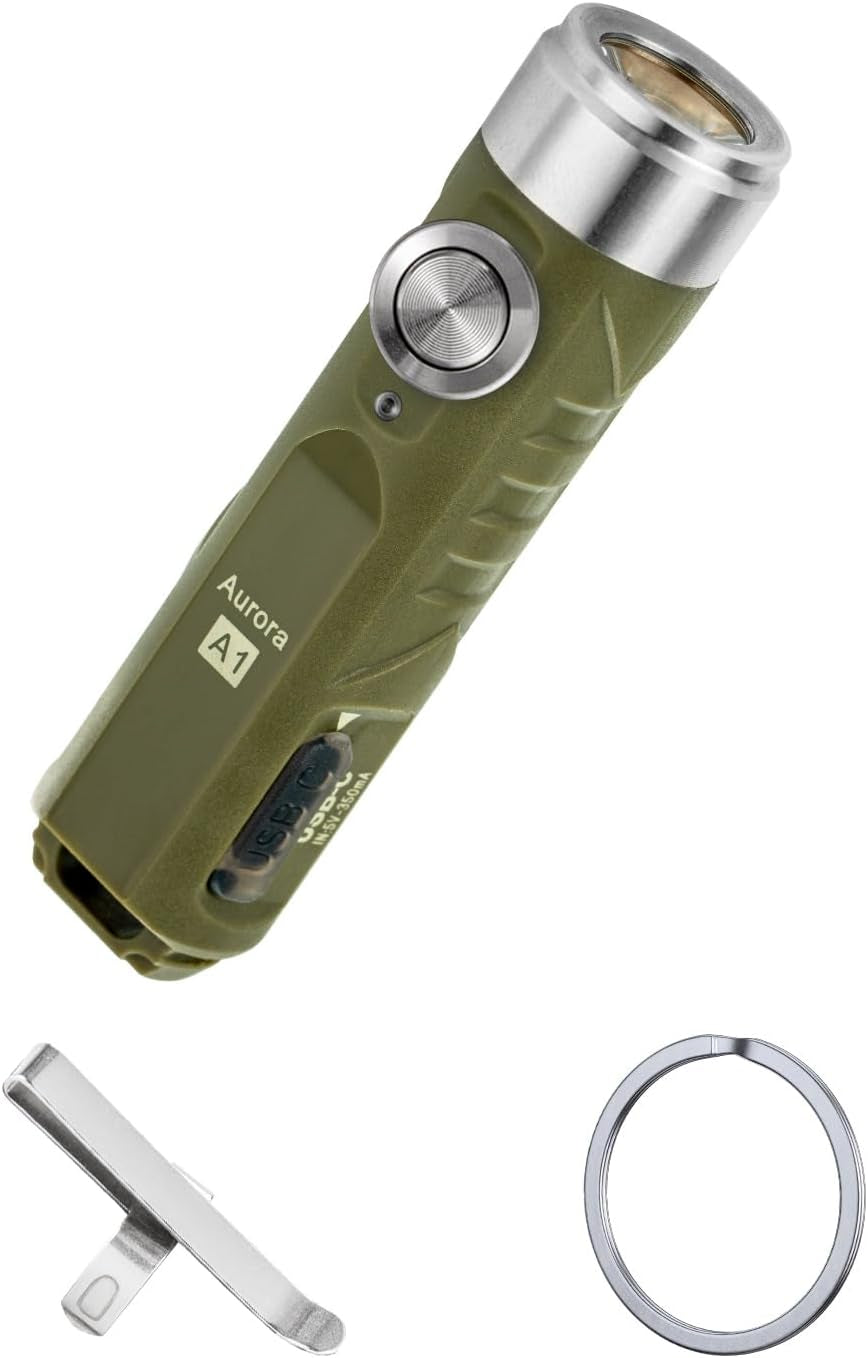 "Rovyvon Aurora A1 LED Keychain Flashlight - 650 lumens, compact, USB-C rechargeable, with lock mode for outdoor emergencies."
