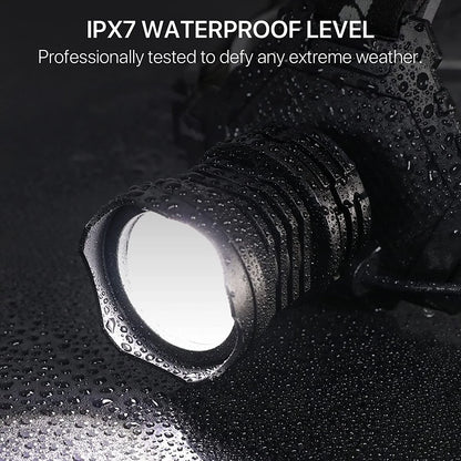 "90,000 Lumen Professional Emergency Headlamp - IPX7 waterproof with 5 light modes for emergencies and outdoor exploration."
