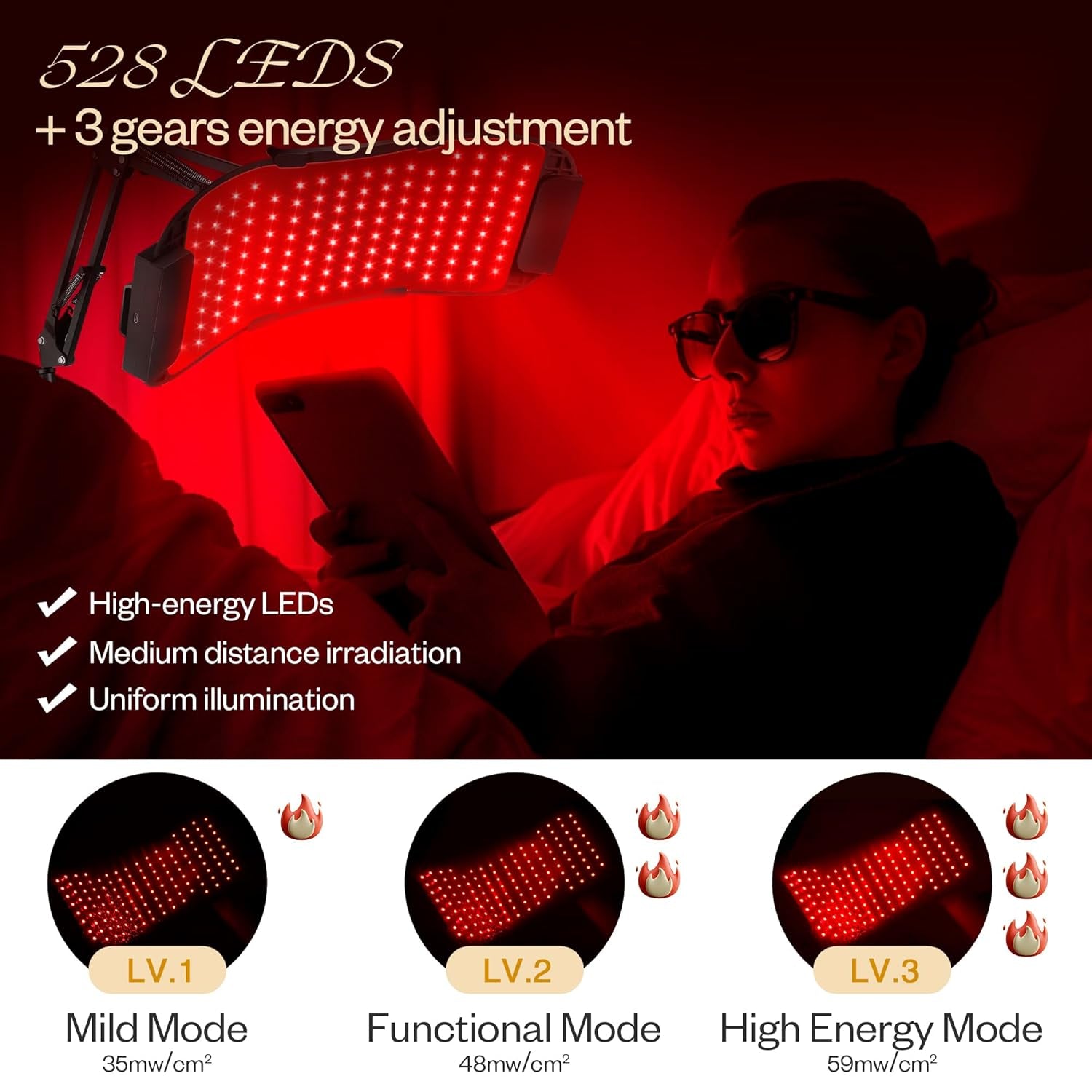 Multifunction Red Light Therapy for Body and Face, 850Nm Near-Infrared Light Therapy LED Mask Facial Body Beauty Equipment for Skin Care at Home, with Stand