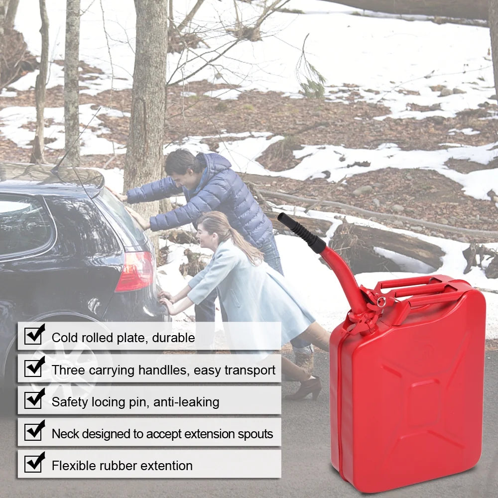 Portable Jerry Can 20L 5Gal Capacity, Emergency Backup Fuel Container, Red, US Standard