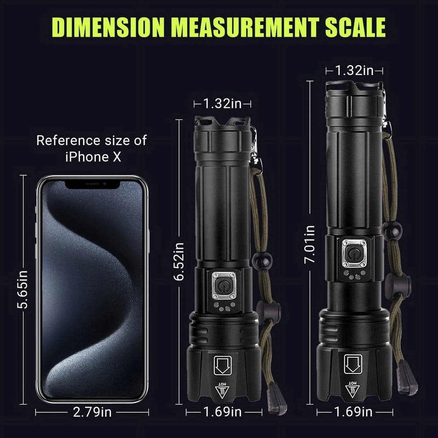 LED Flashlight, High Powered 10000 Lumens 5 Modes Zoomable Waterproof Rechargeable for Emergency Outdoor Home Camping Hiking 2Pcak