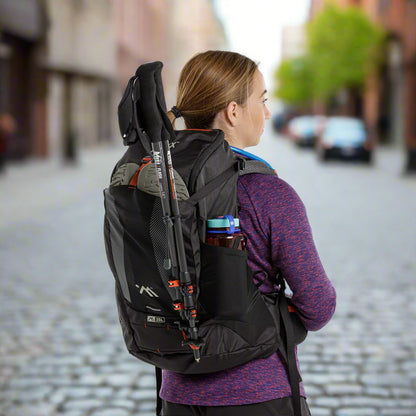 AMPEX Cahill 25L Lightweight Hiking Backpack in black, featuring a compact 25L capacity, hydration bladder compatibility, and adjustable straps for comfort. Includes a ventilated mesh back panel, perfect for hiking, nature walks, and outdoor adventures.