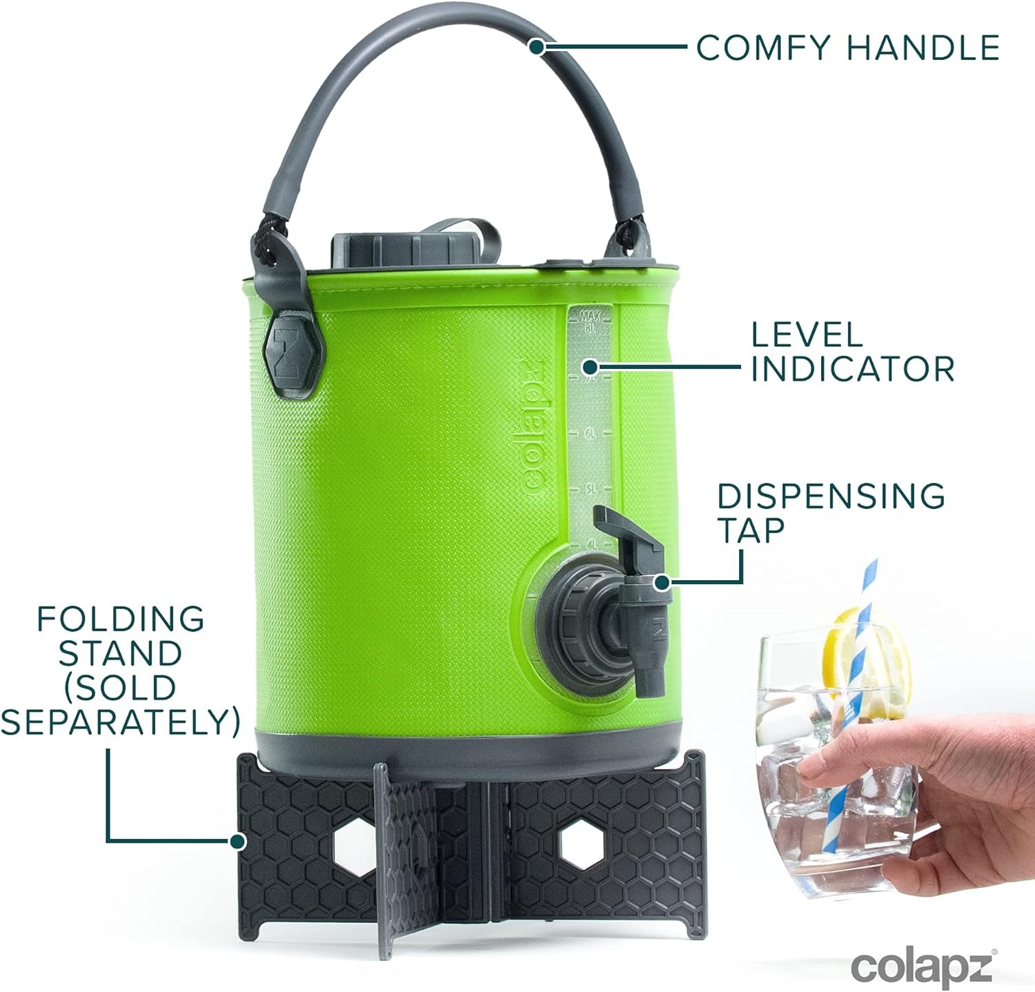 2-In-1 Collapsible Camping Water Container - Sports Water Jug - RV Bucket with Spigot - Water Jug Dispenser - Green