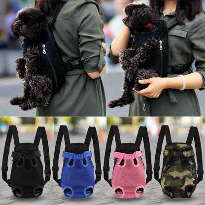 Pink pet carrier backpack with breathable mesh, adjustable straps, and lightweight design, ideal for small to medium-sized pets.