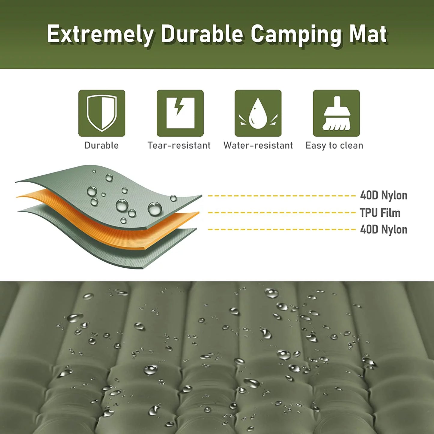 Double Sleeping Pad for Camping, 4" Extra-Thick Queen Camping Pad 2 Person with Pillow Built-In Foot Pump Inflatable Camping Mattress for Backpacking Hiking Traveling Tent