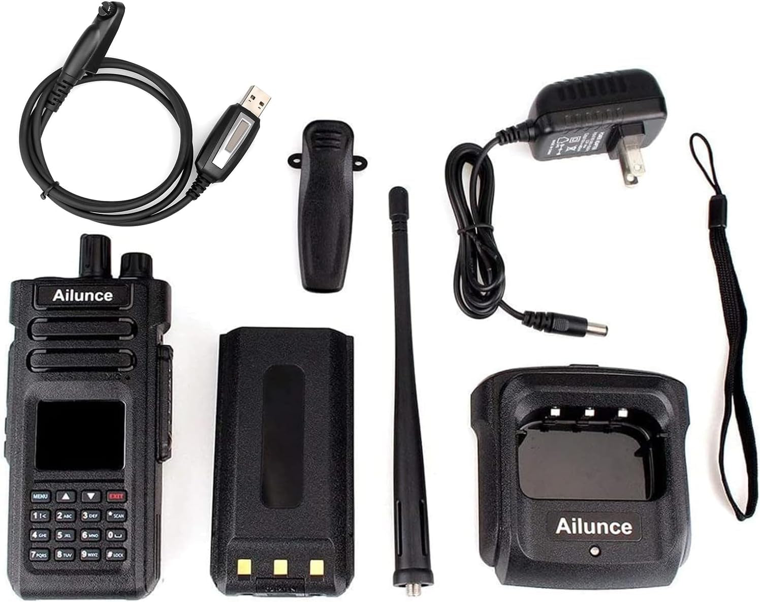 Image of the HD1 Dual Band Two-Way Radio featuring a durable design, long-range capability, and emergency alarm, ideal for outdoor adventures and emergency preparedness, displayed on a clean white background.
