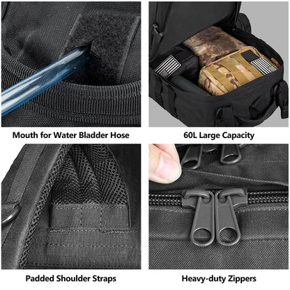 "Brightify 60L Camping & Hiking Backpack in black - water-resistant, spacious, and perfect for outdoor adventures."
