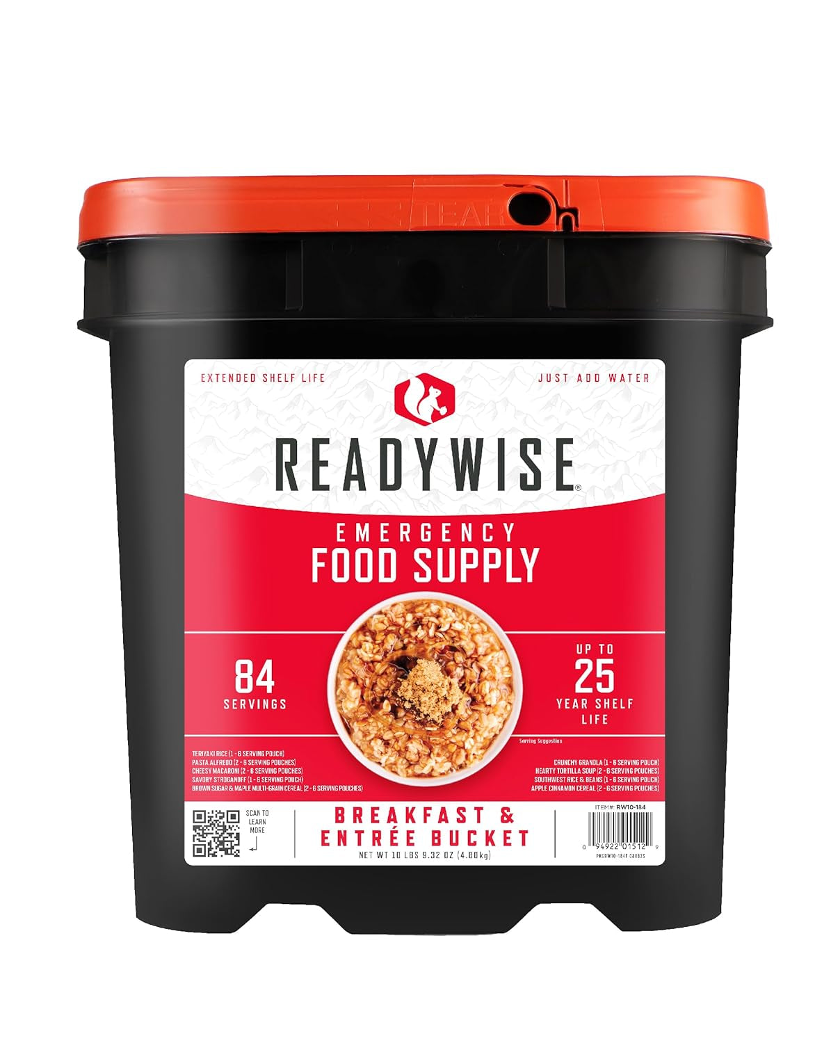 READYWISE - Entrée Grab & Go Bucket, 60 Servings, Emergency, MRE Supply, Premade, Freeze Dried Survival Food for Hiking, Adventure & Camping Essentials, Individually Packaged, 25 Year Shelf Life