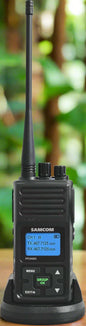 Image of SAMCOM long-range rechargeable radios (6 pcs), featuring a durable design, powerful signal penetration, and group communication capability, ideal for emergency preparedness and outdoor use, displayed on a clean white background.
