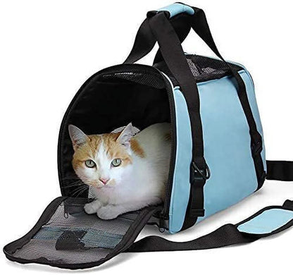 Airline-Approved Soft-Sided Pet Carrier for Cats and Small Dogs - Portable, Foldable Comfort Bag (Blue)