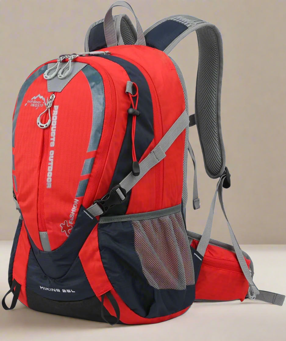 NOXTO 25L Hydration Daypack with a 2L water bladder, rain cover, and lightweight, ergonomic design. Includes a suspension system for comfort and 25L capacity for hiking, cycling, and camping essentials.