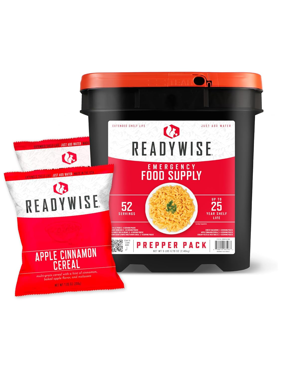 READYWISE - Entrée Grab & Go Bucket, 60 Servings, Emergency, MRE Supply, Premade, Freeze Dried Survival Food for Hiking, Adventure & Camping Essentials, Individually Packaged, 25 Year Shelf Life