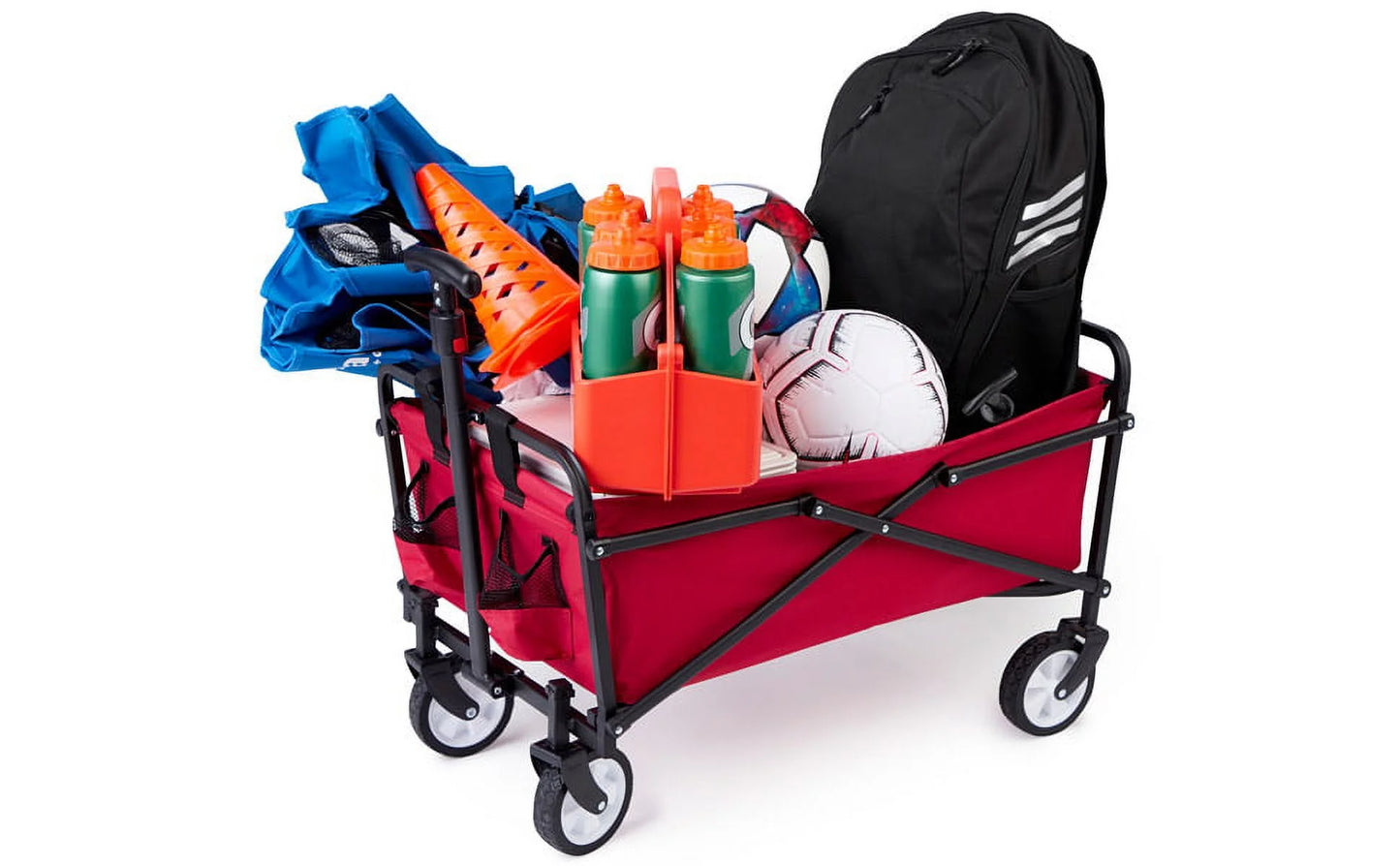 Collapsible Folding Wagon with Straps | Utility Cart, Portable, Lightweight, Fold Up, for Groceries, Laundry, Sports, Baseball, Softball, Fishing and Camping