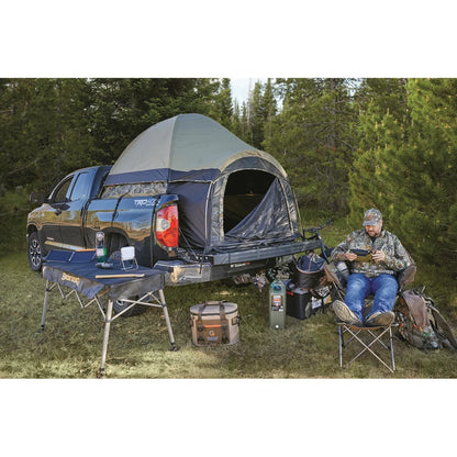 "Guide Gear Compact Premium Truck Tent set up on a truck bed, showcasing its spacious design and durable features."
