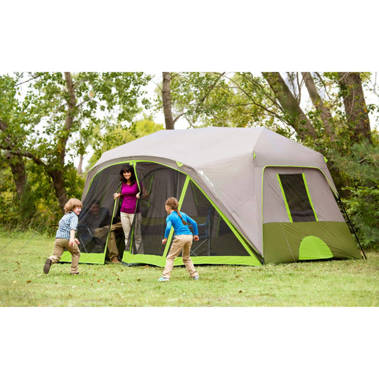 "9-Person Instant Cabin Tent with Screen Room - waterproof, easy setup, and perfect for family camping adventures."
