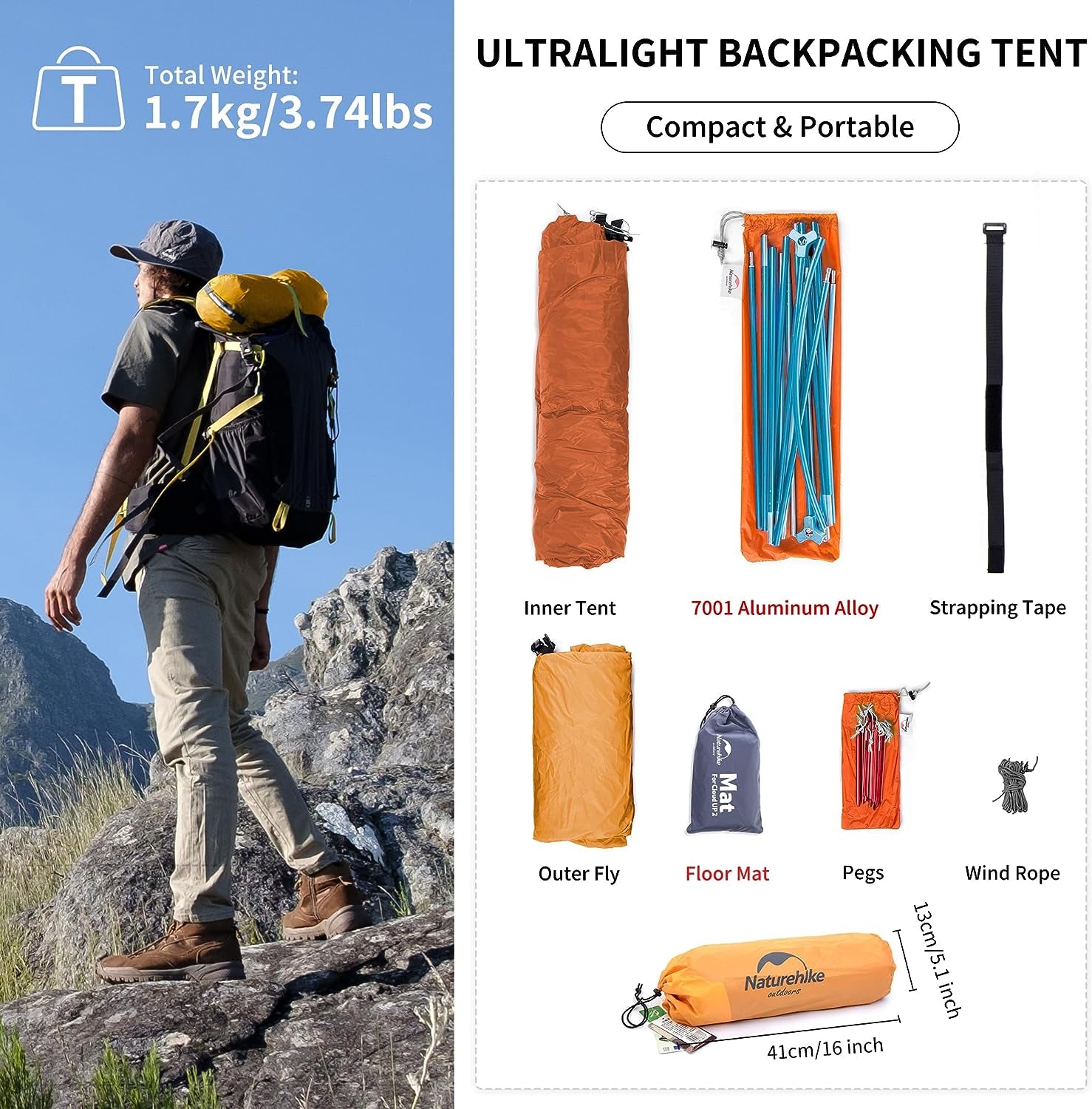 Cloud-Up 1 Person Tent Lightweight Backpacking Tent for One Man, Waterproof Ultralight Single Person Tent, Double Layer One Person Tent for Camping Hiking Backpacking