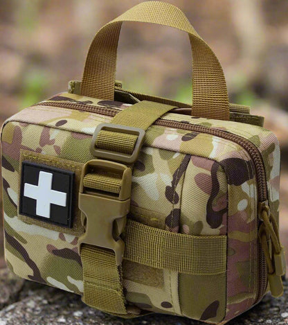 Front view of Fred’s Tactical Rip-Away IFAK Pouch in red – compact and durable first aid bag for emergencies.