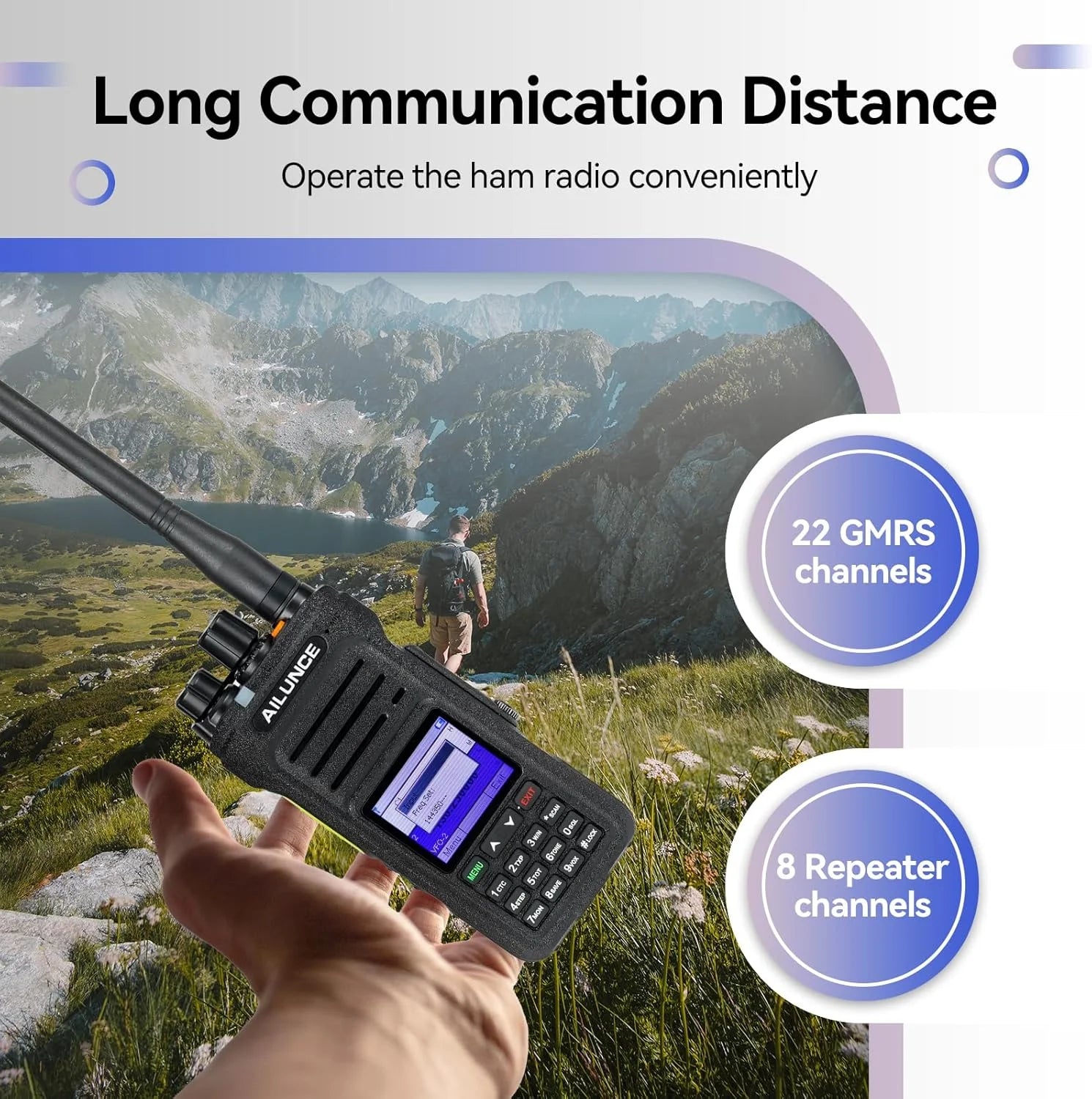 Ailunce HA1G GMRS Radio, GMRS Handheld Radio, IP67 Waterproof, NOAA, 2800Mah, GMRS Repeater Capable Two Way Radio with USB-C Charging