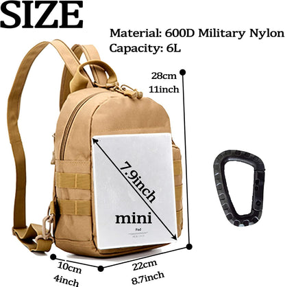 Compact Mini Tactical Backpack - 6L Sling Bag for Travel & Running with Carabiner - Ideal for Men & Women