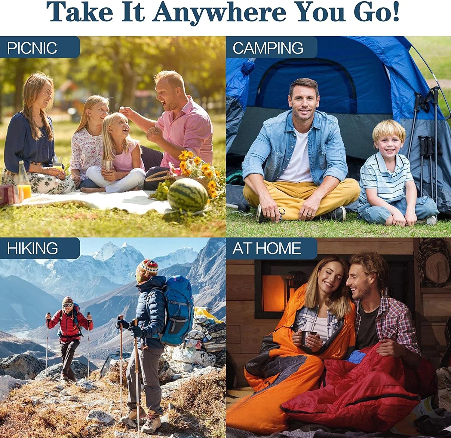Lightweight Waterproof Sleeping Bags for All Ages - Ideal for 3-4 Season Camping, Hiking, and Backpacking (Dark Blue)