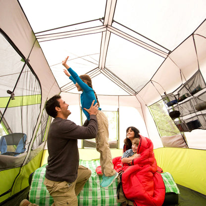 "9-Person Instant Cabin Tent with Screen Room - waterproof, easy setup, and perfect for family camping adventures."
