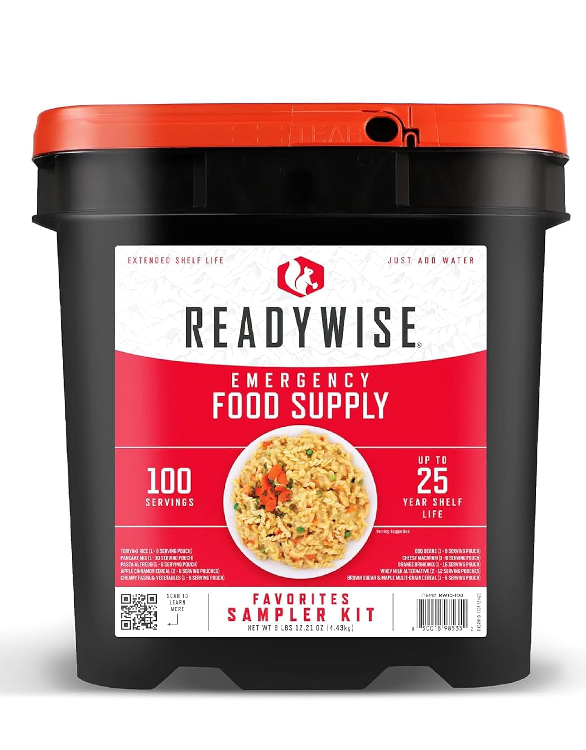 READYWISE - Entrée Grab & Go Bucket, 60 Servings, Emergency, MRE Supply, Premade, Freeze Dried Survival Food for Hiking, Adventure & Camping Essentials, Individually Packaged, 25 Year Shelf Life