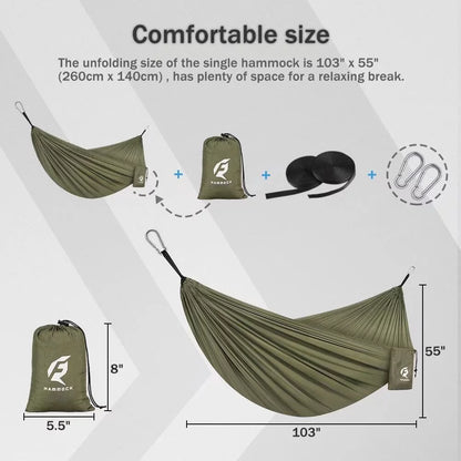 QUANFENG Lightweight Single Camping Hammock - Supports 400 lbs - Perfect for Outdoor Adventures (Green)