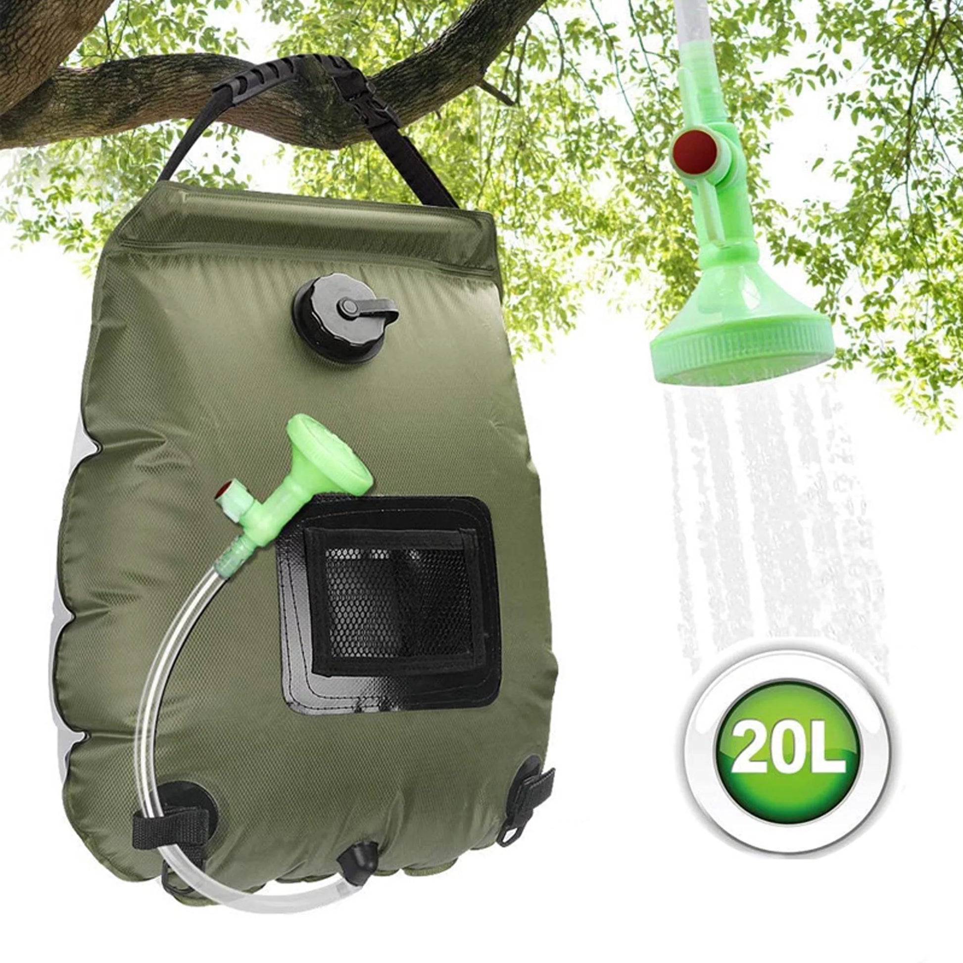 Camping Shower, 5 Gallon/20L Portable Solar Heating Shower Bag for Outdoor Beach Swimming Traveling Hiking, Green