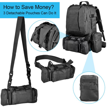 Brightify 60L Camping & Hiking Backpack in black, featuring a spacious 60L capacity, water-resistant polyester material, and multiple compartments. Includes adjustable shoulder straps for comfort and a durable design, perfect for camping, hiking, and outdoor adventures.