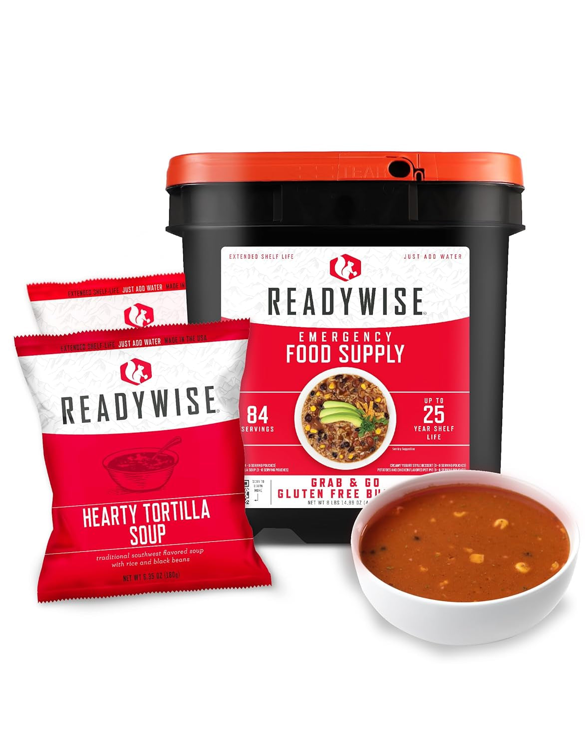 READYWISE - Entrée Grab & Go Bucket, 60 Servings, Emergency, MRE Supply, Premade, Freeze Dried Survival Food for Hiking, Adventure & Camping Essentials, Individually Packaged, 25 Year Shelf Life