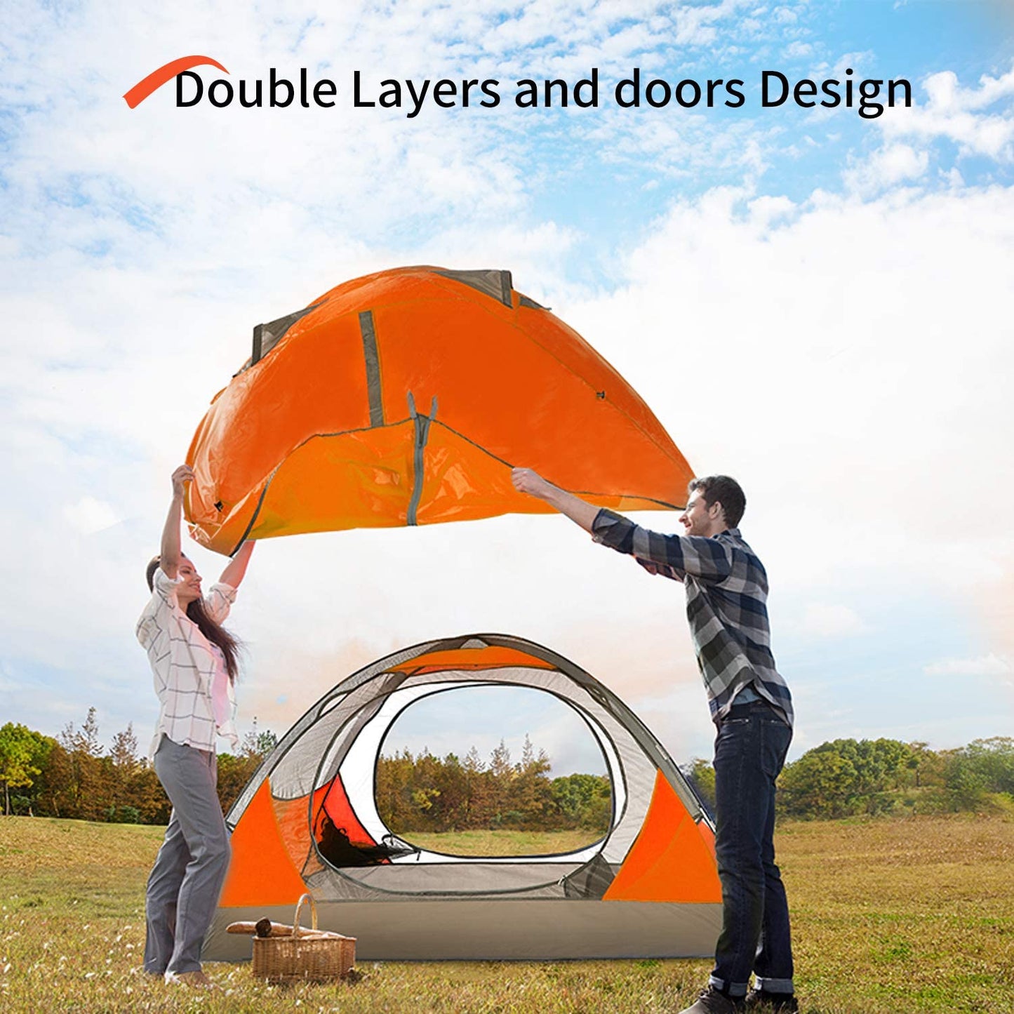 2/4 Person Camping Tent Lightweight Backpacking Tent Waterproof Windproof Two Doors Easy Setup Double Layer Outdoor Tents for Family Camping Hunting Hiking Mountaineering Travel