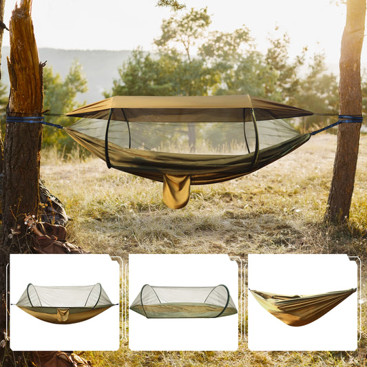 3-in-1 Portable Camping Hammock Tent - 550Lbs Capacity, Compact Design (15.7 x 9 inches) - Black
