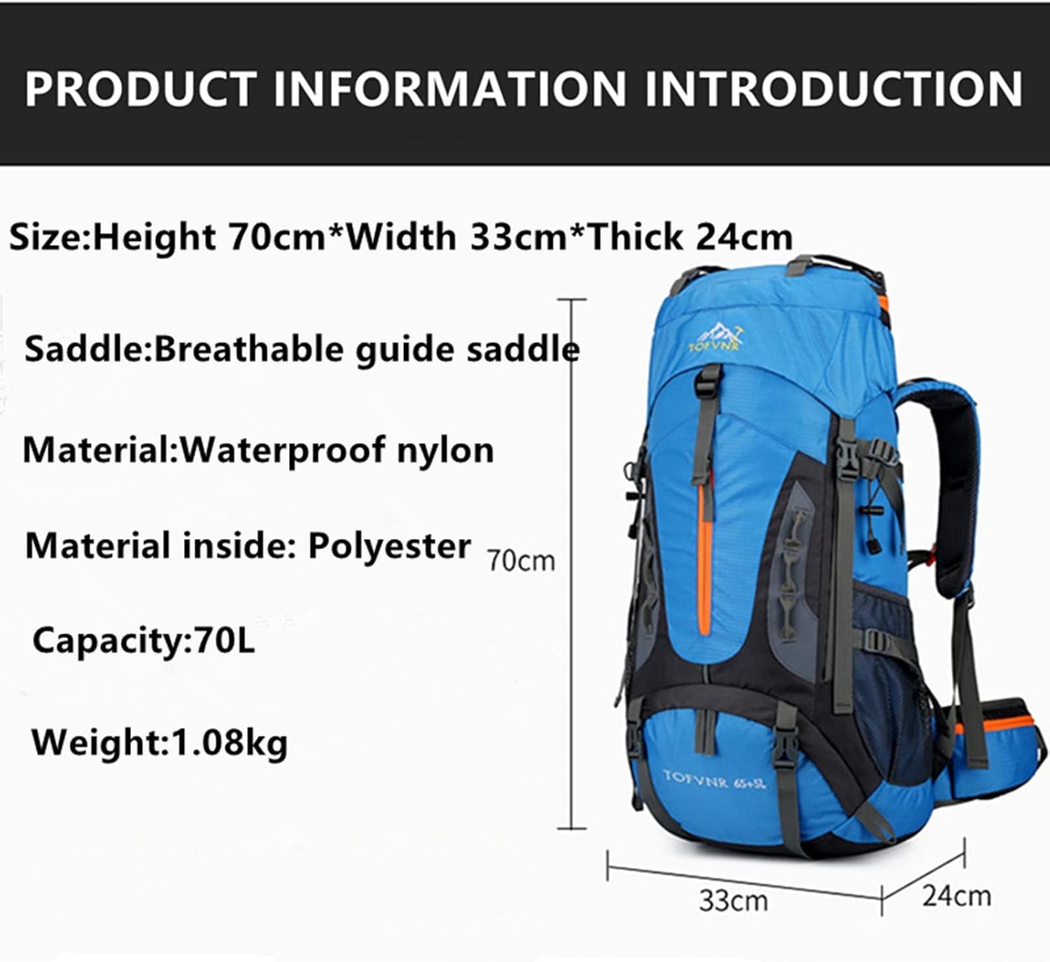 70L Large Camping Hiking Backpack, Lightweight Nylon Trekking Rucksack,For Men Women Outdoor Large Capacity Sports Mountaineering Backpack Climbing Travel Waterproof Daypack