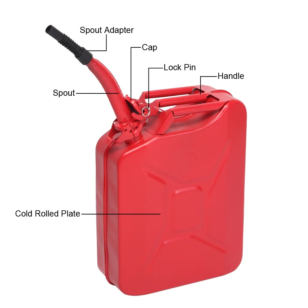 Portable Jerry Can 20L 5Gal Capacity, Emergency Backup Fuel Container, Red, US Standard