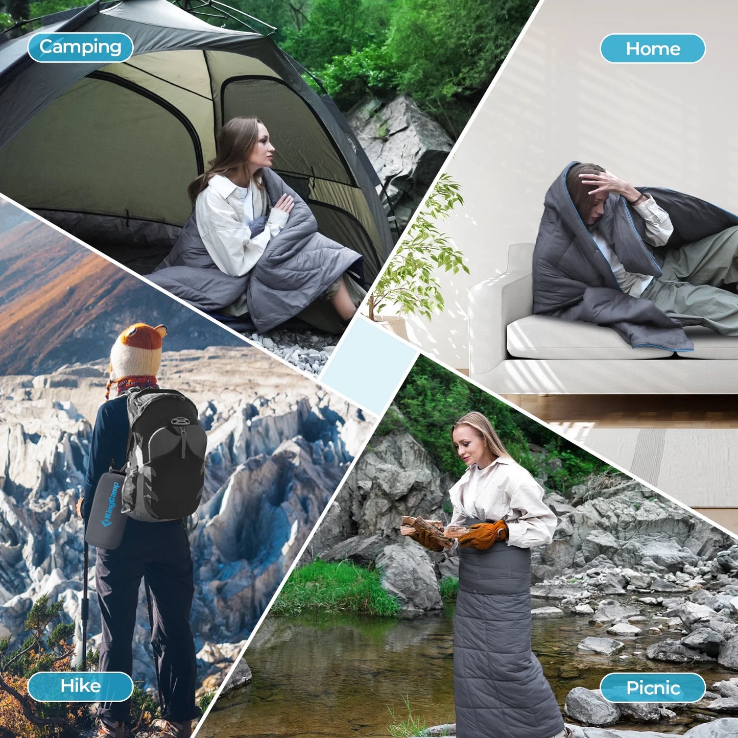 Outdoor Blanket Lightweight Waterproof Wearable Blanket for Camping, Backpacking, Traveling 69 in X 53 in Grey