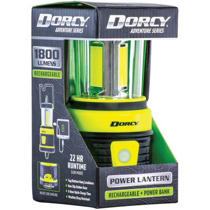 Image of the Dorcy 1800 Lumens Portable Camping Lantern featuring high brightness, multiple light modes, and a USB charging port, ideal for outdoor adventures and emergency preparedness, displayed on a clean white background.
