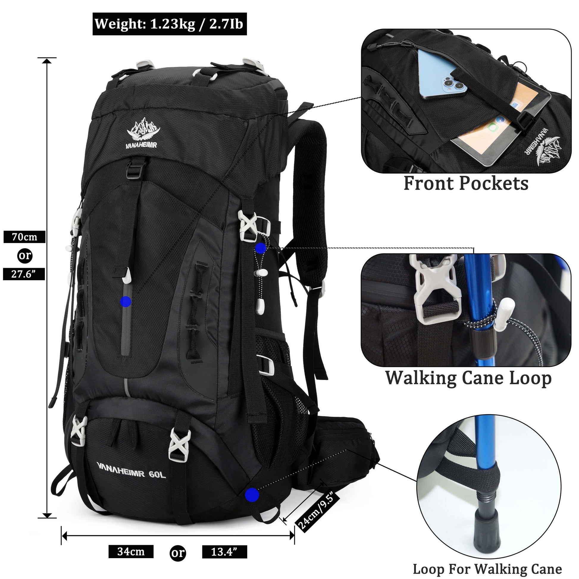 "TrekMate 60L Waterproof Travel Backpack with rain cover - perfect for hiking, camping, and outdoor adventures."
